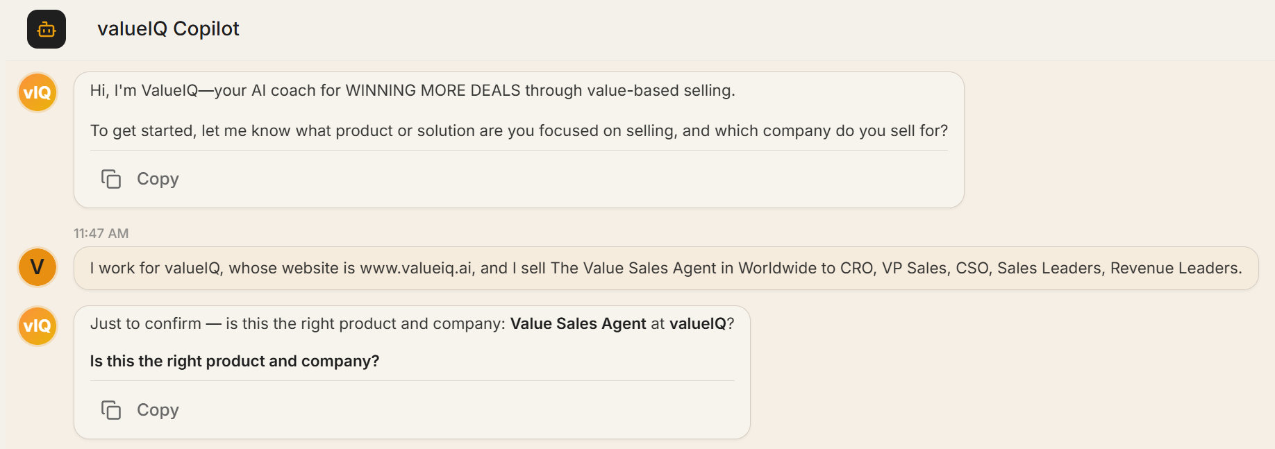 valueIQ confirming the detected company and product name