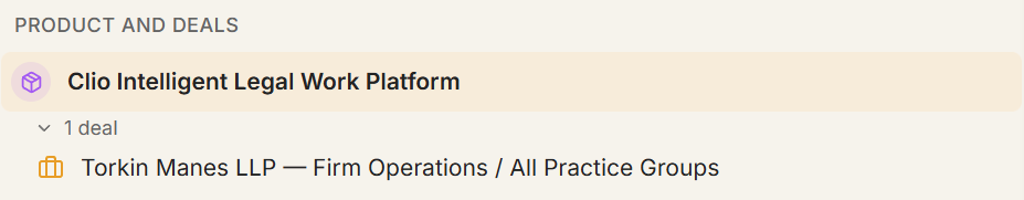 Deal listed under product in the left sidebar